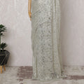 Platinum Silver French Metallic Chantilly Lace Saree - 110 cm Width, 5.5 Meters-D20160 Regal Fabrics