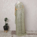 Moss Green French Metallic Chantilly Lace Saree - 110 cm Width, 5.5 Meters-D20162 Regal Fabrics
