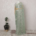 Mint Green French Metallic Chantilly Lace Saree - 110 cm Width, 5.5 Meters-D20163