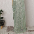 Mint Green French Metallic Chantilly Lace Saree - 110 cm Width, 5.5 Meters-D20163