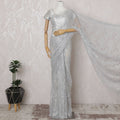 Icy Silver French Metallic Chantilly Lace Saree - 110 cm Width, 5.5 Meters-D20164