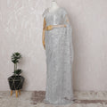 Icy Silver French Metallic Chantilly Lace Saree - 110 cm Width, 5.5 Meters-D20164