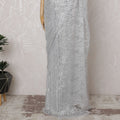 Icy Silver French Metallic Chantilly Lace Saree - 110 cm Width, 5.5 Meters-D20164