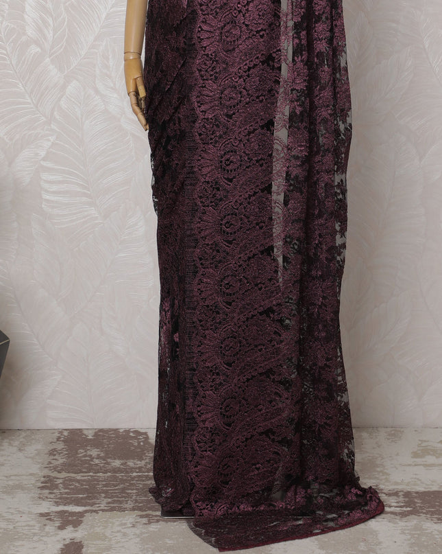 ساري فرنسي من الدانتيل باللون العنابي المعدني - عرض 110 سم، 5.5 متر - D20165