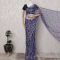Royal Blue and Silver French Two-tone Chantilly Lace Saree - 110 cm Width, 5.5 Meters-D20167