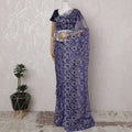 Royal Blue and Silver French Two-tone Chantilly Lace Saree - 110 cm Width, 5.5 Meters-D20167