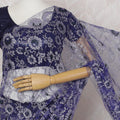 Royal Blue and Silver French Two-tone Chantilly Lace Saree - 110 cm Width, 5.5 Meters-D20167