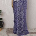 Royal Blue and Silver French Two-tone Chantilly Lace Saree - 110 cm Width, 5.5 Meters-D20167
