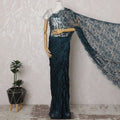 Teal and Black French Two-tone Chantilly Lace Saree - 110 cm Width, 5.5 Meters-D20169 Regal Fabrics