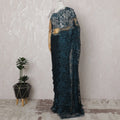 Teal and Black French Two-tone Chantilly Lace Saree - 110 cm Width, 5.5 Meters-D20169 Regal Fabrics