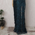 Teal and Black French Two-tone Chantilly Lace Saree - 110 cm Width, 5.5 Meters-D20169 Regal Fabrics