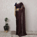 Maroon and Black French Two-tone Chantilly Lace Saree - 110 cm Width, 5.5 Meters-D20170 Regal Fabrics