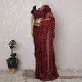 Crimson and Black French Two-tone Chantilly Lace Saree - 110 cm Width, 5.5 Meters-D20171 - Regal Fabrics