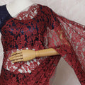 Crimson and Black French Two-tone Chantilly Lace Saree - 110 cm Width, 5.5 Meters-D20171 - Regal Fabrics