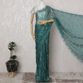 Teal Green and Black French Two-tone Chantilly Lace Saree - 110 cm Width, 5.5 Meters-D20174