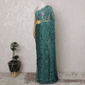 Teal Green and Black French Two-tone Chantilly Lace Saree - 110 cm Width, 5.5 Meters-D20174