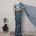 Blue and Black French Two-tone Chantilly Lace Saree - 110 cm Width, 5.5 Meters-D20175