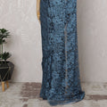 Blue and Black French Two-tone Chantilly Lace Saree - 110 cm Width, 5.5 Meters-D20175