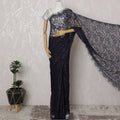 Navy Blue and Black French Two-tone Chantilly Lace Saree - 110 cm Width, 5.5 Meters-D20176