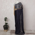 Navy Blue and Black French Two-tone Chantilly Lace Saree - 110 cm Width, 5.5 Meters-D20176