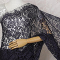 Navy Blue and Black French Two-tone Chantilly Lace Saree - 110 cm Width, 5.5 Meters-D20176