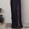 Navy Blue and Black French Two-tone Chantilly Lace Saree - 110 cm Width, 5.5 Meters-D20176