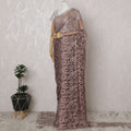 Blush Pink and Black French Two-tone Chantilly Lace Saree - 110 cm Width, 5.5 Mtrs-D20180