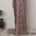 Blush Pink and Black French Two-tone Chantilly Lace Saree - 110 cm Width, 5.5 Mtrs-D20180
