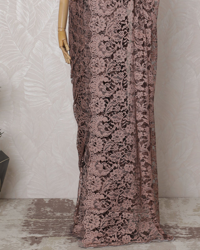 Blush Pink and Black French Two-tone Chantilly Lace Saree - 110 cm Width, 5.5 Mtrs-D20180