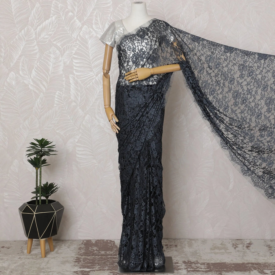 Elegant Midnight Blue and Black Chantilly Lace Fabric by the Yard - Premium French Two-Tone Design, 110 cm Width, 5.5 Meters-D20181 Regal Fabrics