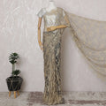 Luxurious Light Gold and Grey Chantilly Lace Fabric by the Yard - Premium French Two-Tone Design, 110 cm Width, 5.5 Meters-D20183 Regal Fabrics