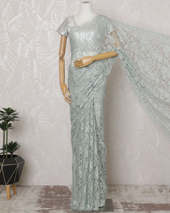 Elegant Sea Green and Grey Chantilly Lace Fabric by the Yard - Premium French Two-Tone Design, 110 cm Width, 5.5 Meters-D20184 - Regal Fabrics