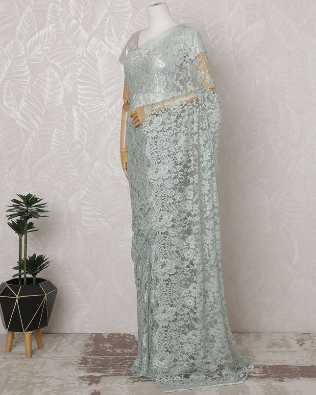 Elegant Sea Green and Grey Chantilly Lace Fabric by the Yard - Premium French Two-Tone Design, 110 cm Width, 5.5 Meters-D20184 - Regal Fabrics