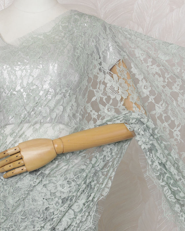 Elegant Sea Green and Grey Chantilly Lace Fabric by the Yard - Premium French Two-Tone Design, 110 cm Width, 5.5 Meters-D20184 - Regal Fabrics