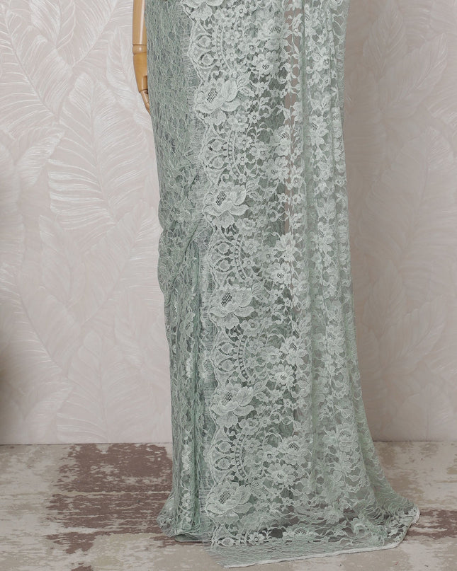 Elegant Sea Green and Grey Chantilly Lace Fabric by the Yard - Premium French Two-Tone Design, 110 cm Width, 5.5 Meters-D20184 - Regal Fabrics