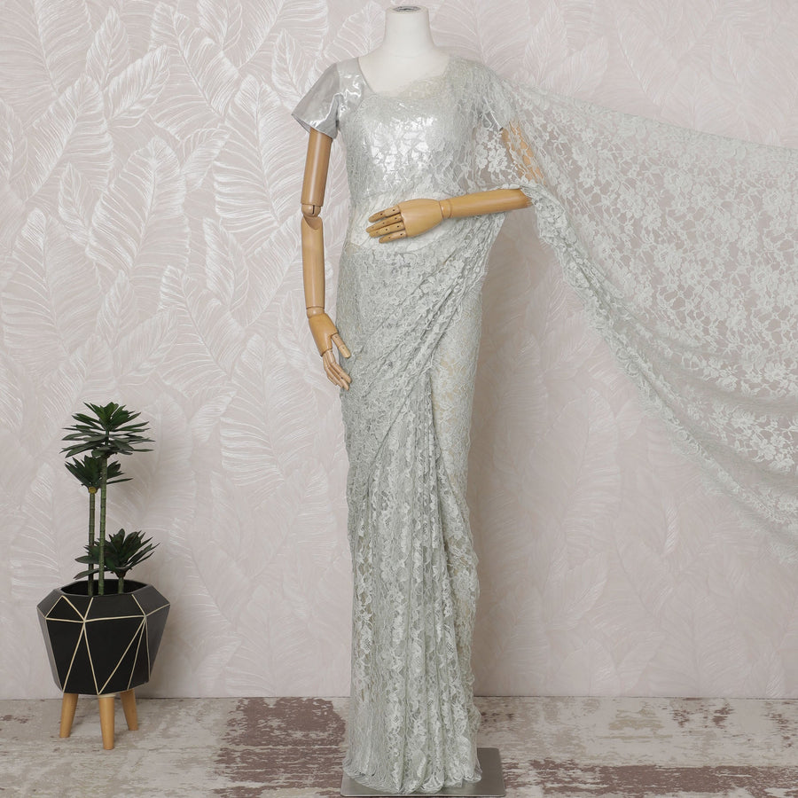 Refined Grey Chantilly Lace Fabric by the Yard - Premium French Two-Tone Design, 110 cm Width, 5.5 Meters-D20185