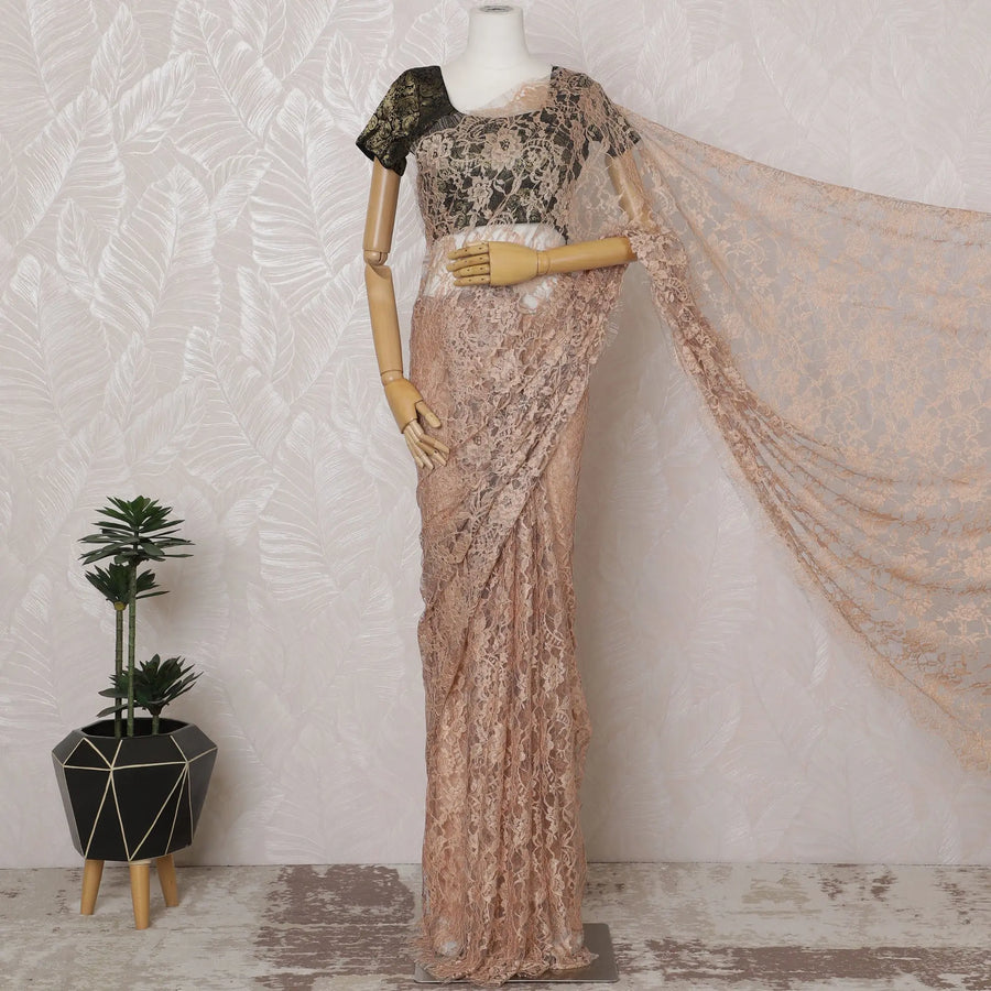 Chic Peach and Grey Chantilly Lace Fabric by the Yard - Premium French Two-Tone Design, 110 cm Width, 5.5 Meters-D20186 Regal Fabrics