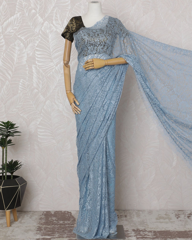 Elegant Dusty Blue Chantilly Lace Fabric by the Yard - Premium French Design, 110 cm Width, 5.5 Meters-D20188 - Regal Fabrics