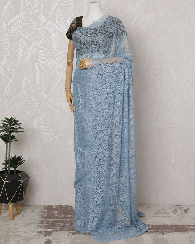 Elegant Dusty Blue Chantilly Lace Fabric by the Yard - Premium French Design, 110 cm Width, 5.5 Meters-D20188 - Regal Fabrics