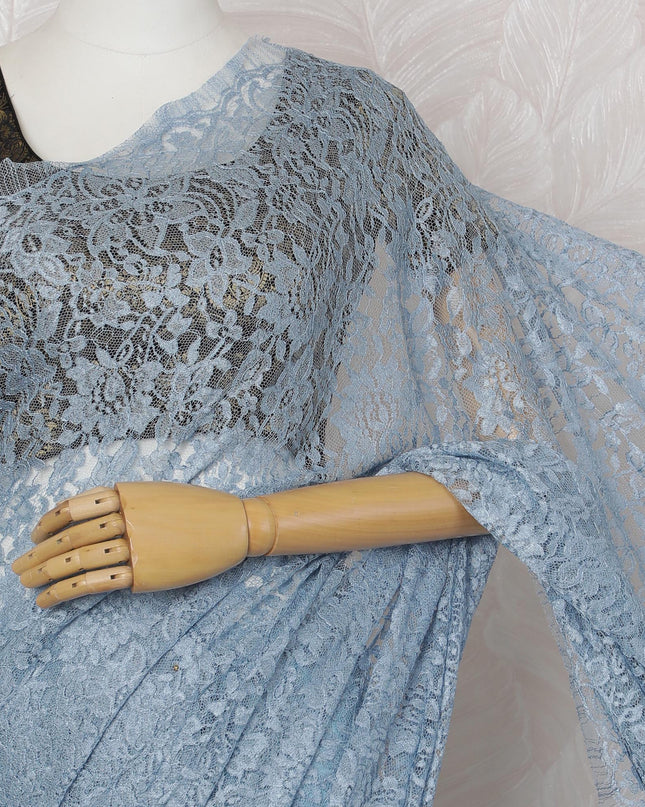 Elegant Dusty Blue Chantilly Lace Fabric by the Yard - Premium French Design, 110 cm Width, 5.5 Meters-D20188 - Regal Fabrics