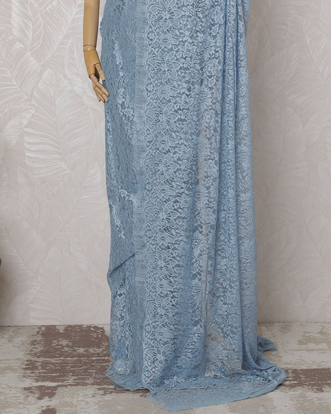Elegant Dusty Blue Chantilly Lace Fabric by the Yard - Premium French Design, 110 cm Width, 5.5 Meters-D20188 - Regal Fabrics