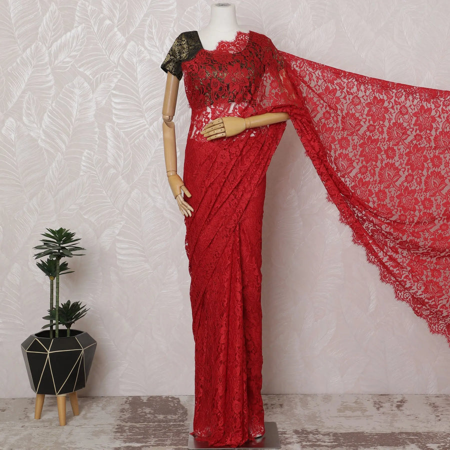 Vibrant Red Chantilly Lace Fabric by the Yard - Premium French Design, 110 cm Width, 5.5 Meters-D20190 Regal Fabrics