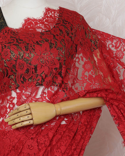 Vibrant Red Chantilly Lace Fabric by the Yard - Premium French Design, 110 cm Width, 5.5 Meters-D20190