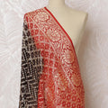 Brown and Red Bandhani Silk Georgette Dupatta with Golden Floral Border – 265 x 110 Cms, India-D20289