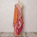 Orange and Pink Bandhani Silk Georgette Dupatta with Golden Border – 265 x 110 Cms, India-D20291