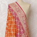Orange and Pink Bandhani Silk Georgette Dupatta with Golden Border – 265 x 110 Cms, India-D20291