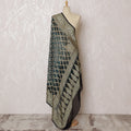 Black and Teal Bandhani Silk Georgette Dupatta with Golden Paisley Border – 265 x 110 Cms, India-D20293