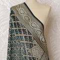 Black and Teal Bandhani Silk Georgette Dupatta with Golden Paisley Border – 265 x 110 Cms, India-D20293