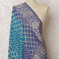 Blue and Teal Bandhani Silk Georgette Dupatta with Intricate Golden Floral Border – 265 x 110 Cms, India-D20295