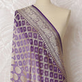 Purple Bandhani Silk Georgette Dupatta with Golden Floral Border – 265 x 110 Cms, India-D20297 Regal Fabrics